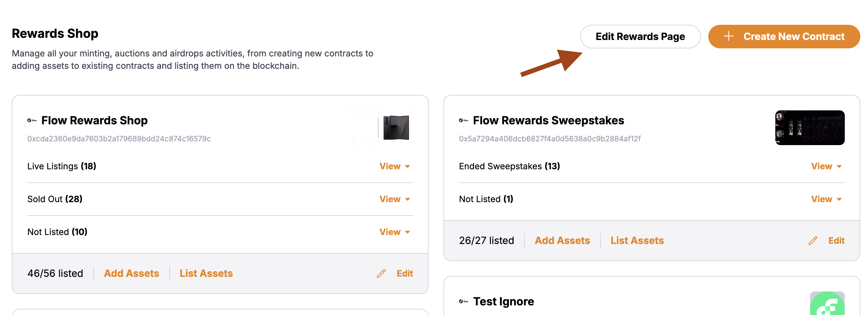Edit Rewards page button (placeholder)
